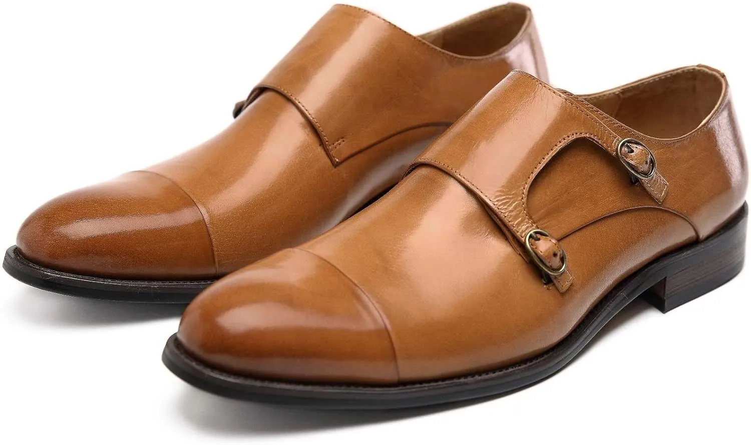 Men's Formal Dress Shoes，Double Buckle Monk Shoes Business Leather Shoes Loafers Urban Walking Work Party Banquet,Brown- 41/UK 7.5/US 8