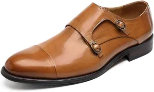 Men's Formal Dress Shoes，Double Buckle Monk Shoes Business Leather Shoes Loafers Urban Walking Work Party Banquet,Brown- 41/UK 7.5/US 8