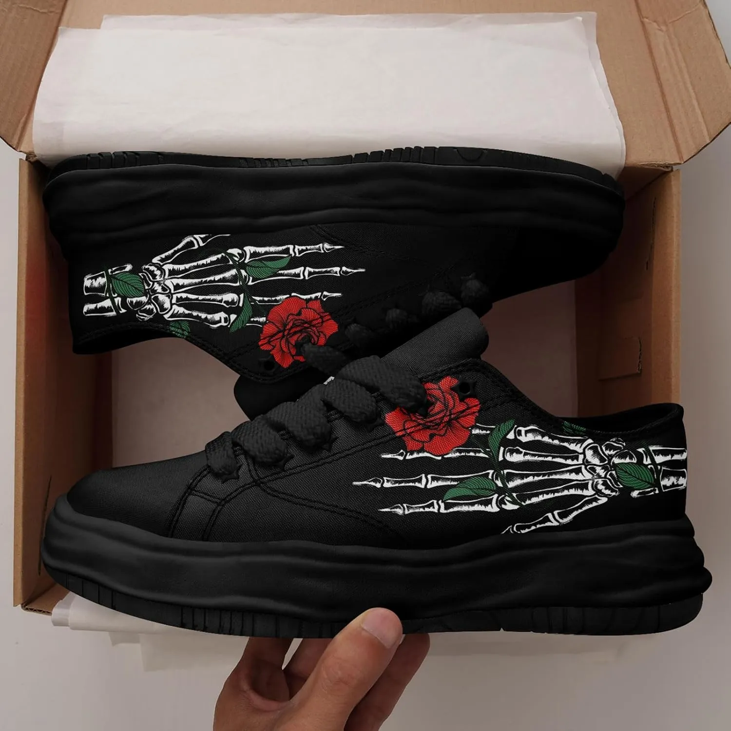 Men's Gothic Skull Fashion Sneakers Casual Skateboarding Canvas Shoes for Women Streetwear Trendy Comfort Walking Shoes