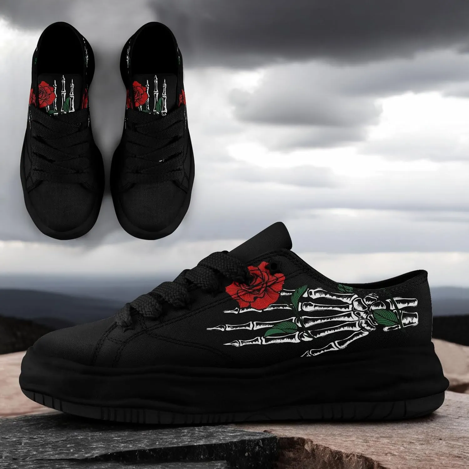 Men's Gothic Skull Fashion Sneakers Casual Skateboarding Canvas Shoes for Women Streetwear Trendy Comfort Walking Shoes