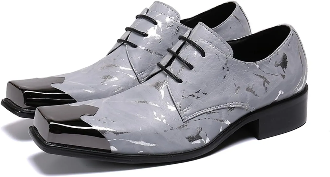 Mens Lace-Up Shoes, Loafers Cowhide Shoes Genuine Leather Large Size Low Top Metal Square Toe Breathable Comfortable Casual Shoes