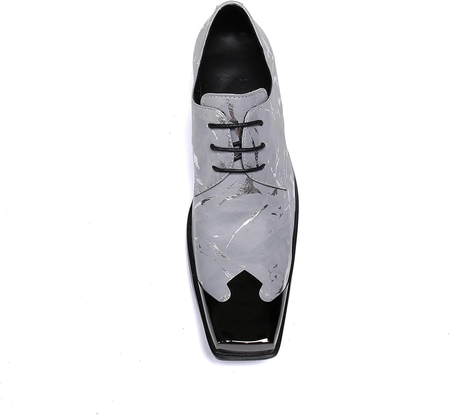 Mens Lace-Up Shoes, Loafers Cowhide Shoes Genuine Leather Large Size Low Top Metal Square Toe Breathable Comfortable Casual Shoes