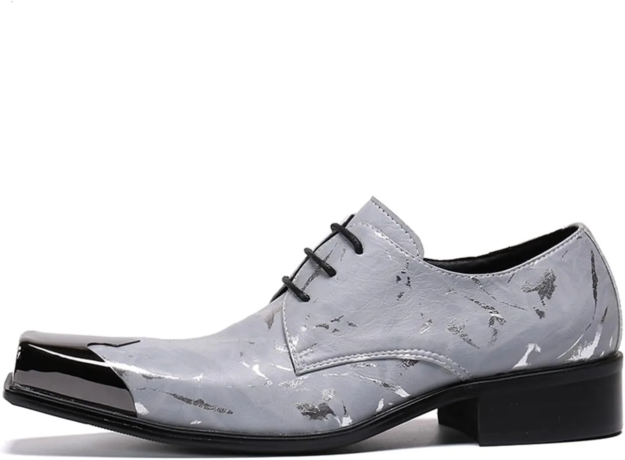 Mens Lace-Up Shoes, Loafers Cowhide Shoes Genuine Leather Large Size Low Top Metal Square Toe Breathable Comfortable Casual Shoes