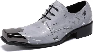 Mens Lace-Up Shoes, Loafers Cowhide Shoes Genuine Leather Large Size Low Top Metal Square Toe Breathable Comfortable Casual Shoes