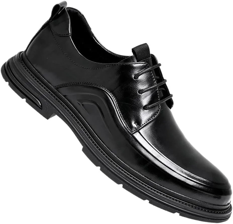Men’s Leather Oxford Dress Shoes Formal Business Lace Up Loafers Round Toe Comfortable Non Slip Classic Tuxedo Office Wedding Shoes for Men Workwear