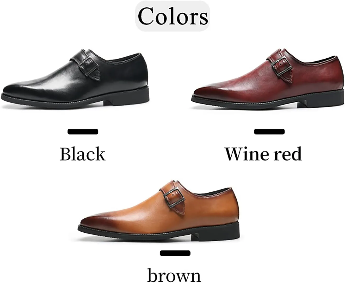 Men's Leather Square Toe Monk Strap Loafers,Classic Slip on Dress Shoes,Low Top Formal Business Oxford Shoes