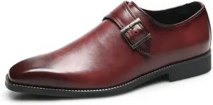 Men's Leather Square Toe Monk Strap Loafers,Classic Slip on Dress Shoes,Low Top Formal Business Oxford Shoes