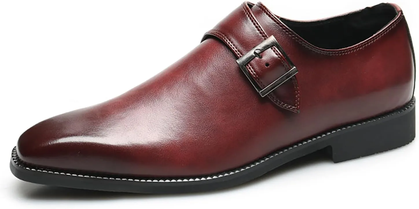 Men's Leather Square Toe Monk Strap Loafers,Classic Slip on Dress Shoes,Low Top Formal Business Oxford Shoes