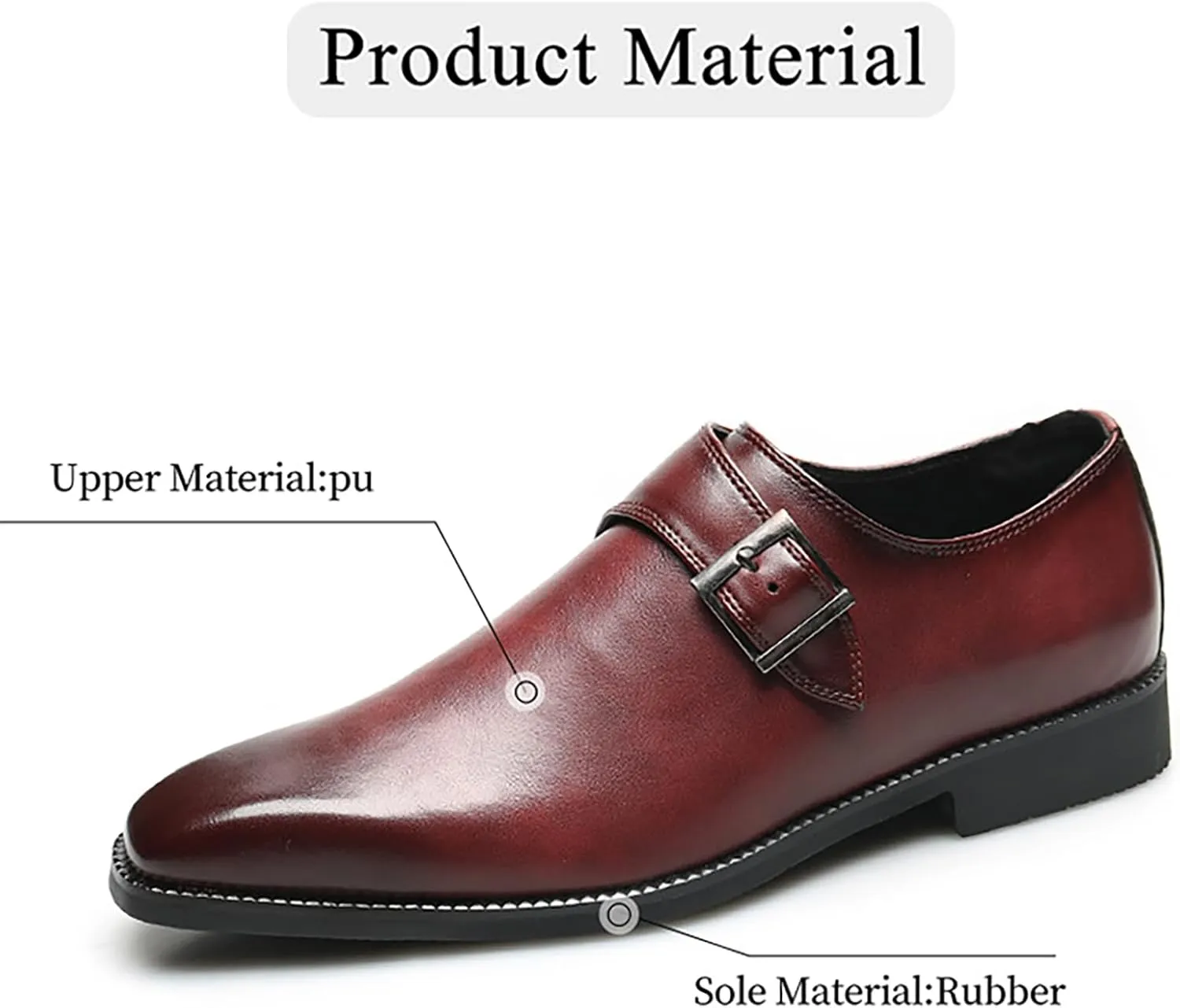 Men's Leather Square Toe Monk Strap Loafers,Classic Slip on Dress Shoes,Low Top Formal Business Oxford Shoes