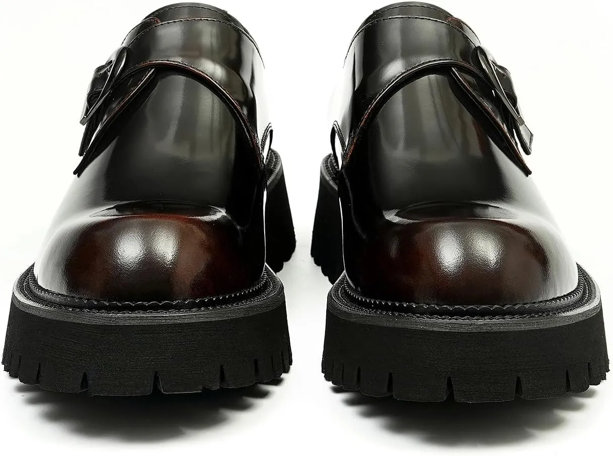 Mens Loafers Formal Dress Patent Leather Buckle Loafers Fashion Tuxedo Wedding Business Casual Mocasines Comfortable Thick Sole Walking Shoes for Men