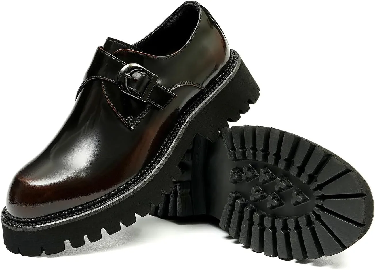 Mens Loafers Formal Dress Patent Leather Buckle Loafers Fashion Tuxedo Wedding Business Casual Mocasines Comfortable Thick Sole Walking Shoes for Men