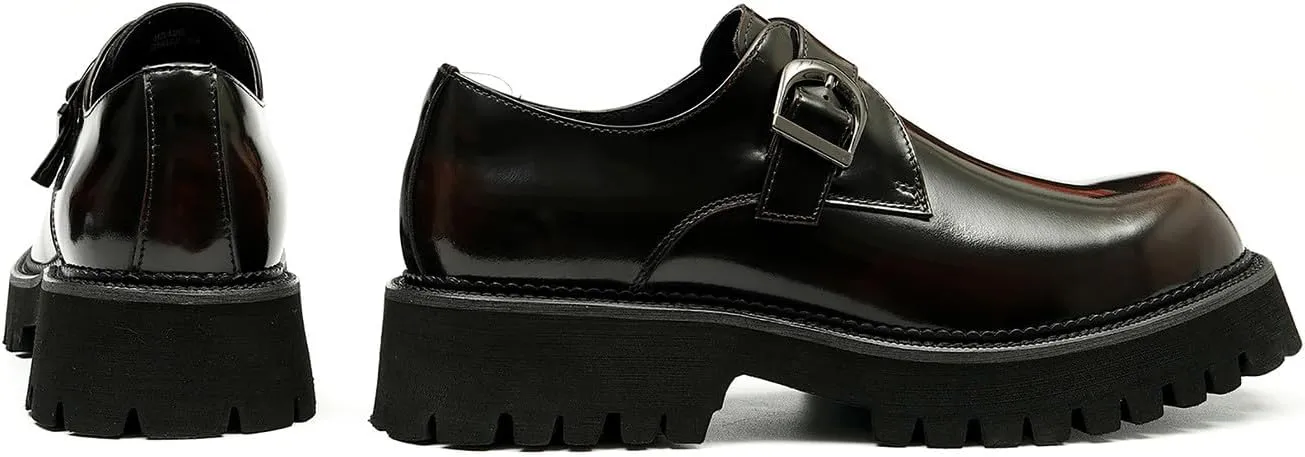 Mens Loafers Formal Dress Patent Leather Buckle Loafers Fashion Tuxedo Wedding Business Casual Mocasines Comfortable Thick Sole Walking Shoes for Men