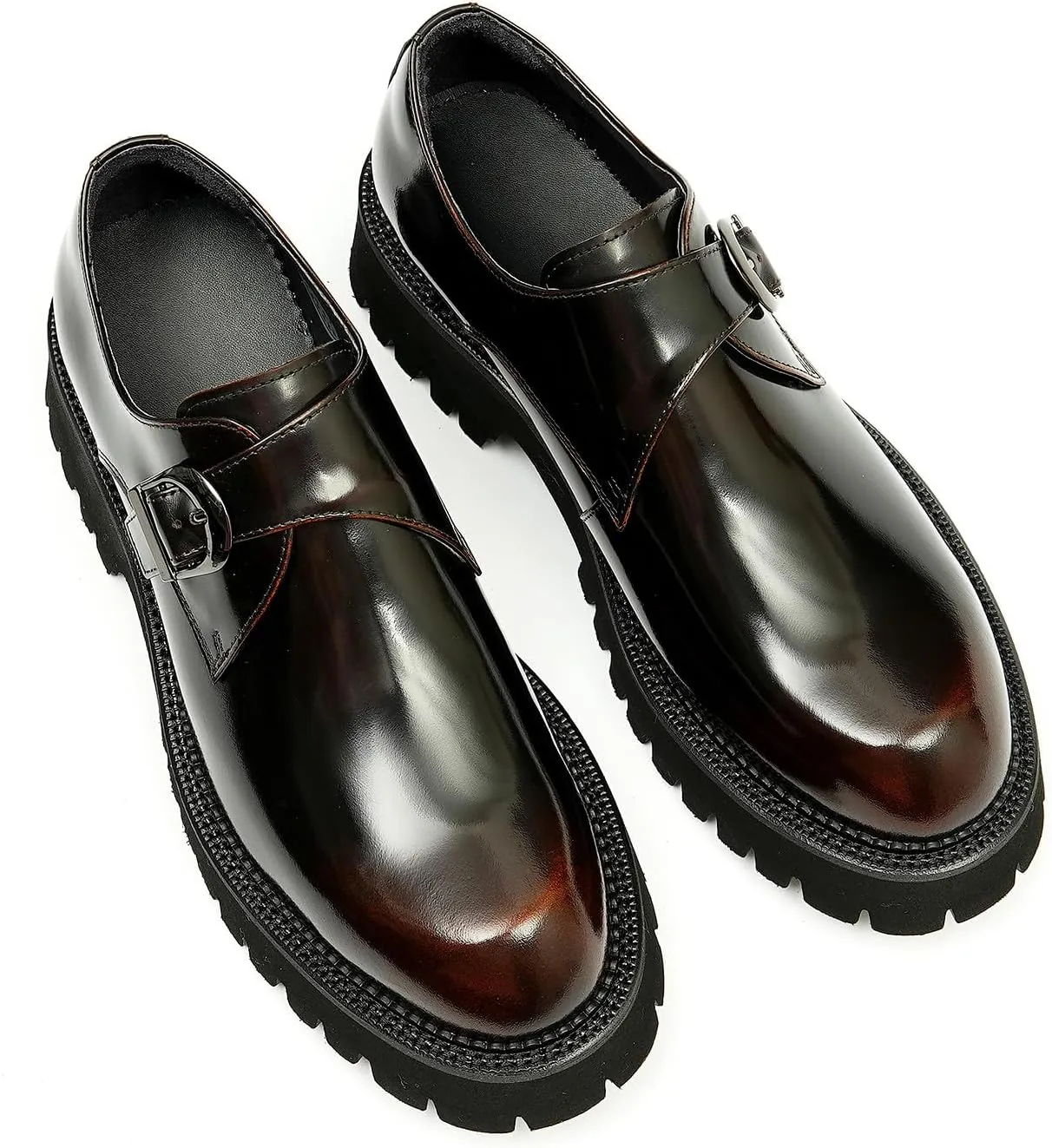 Mens Loafers Formal Dress Patent Leather Buckle Loafers Fashion Tuxedo Wedding Business Casual Mocasines Comfortable Thick Sole Walking Shoes for Men
