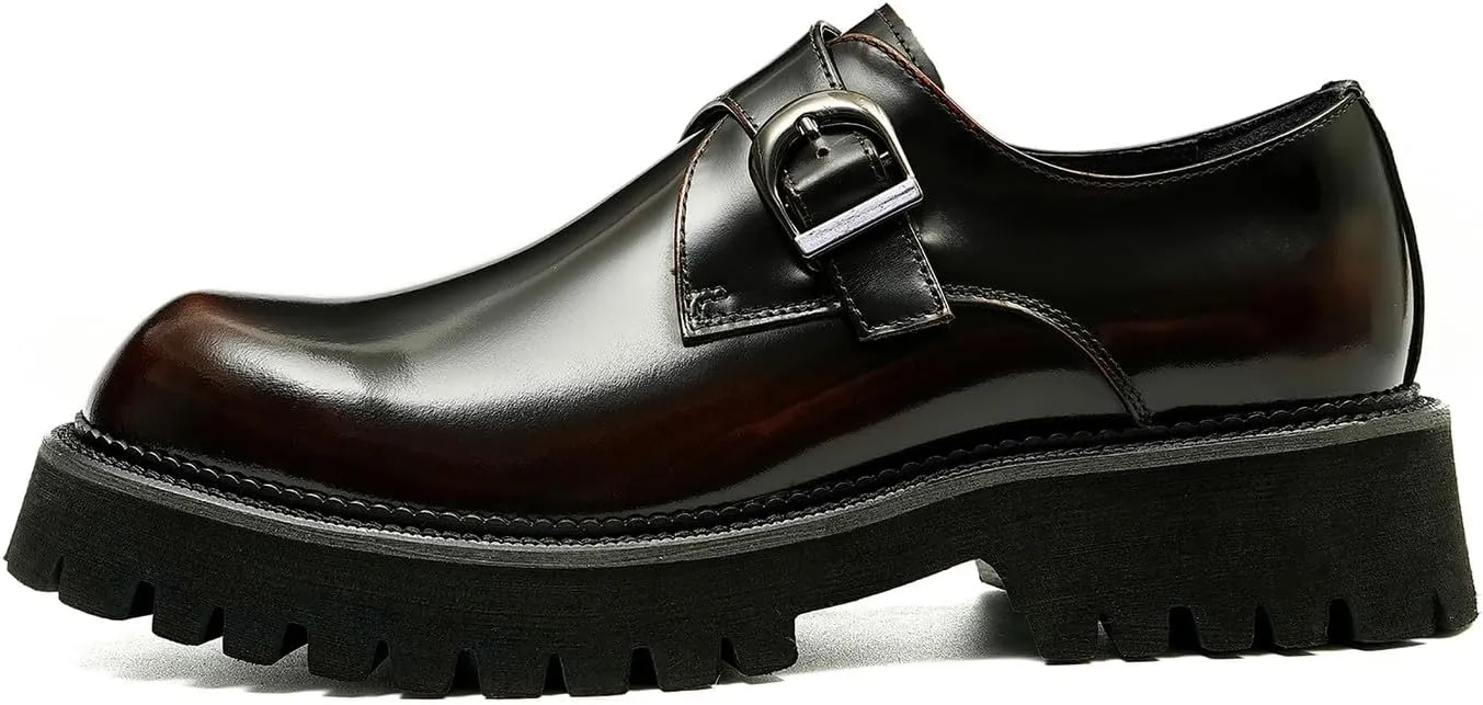 Mens Loafers Formal Dress Patent Leather Buckle Loafers Fashion Tuxedo Wedding Business Casual Mocasines Comfortable Thick Sole Walking Shoes for Men