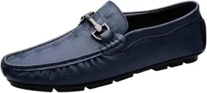 Men's Loafers - Lightweight Leather Slip-Ons with Round Toe, Crocodile Print, Flexible Flat Heel, Casual Driving Loafers, Anti-Slip Design