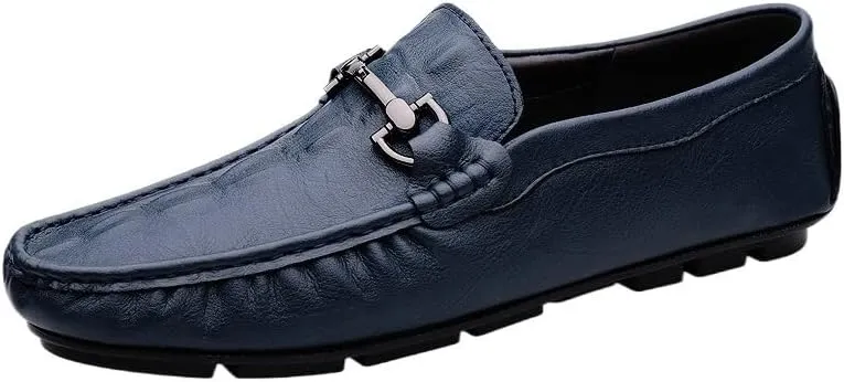 Men's Loafers - Lightweight Leather Slip-Ons with Round Toe, Crocodile Print, Flexible Flat Heel, Casual Driving Loafers, Anti-Slip Design