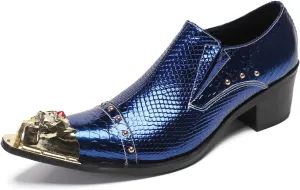 Mens Loafers Party Dress Slip On Shoes Genuine Leather Metal-Tip Toe Red Diamond Penny Mocassins Fashion Casual Prom Wedding Tuxedo Disco Western Shoes for Boys