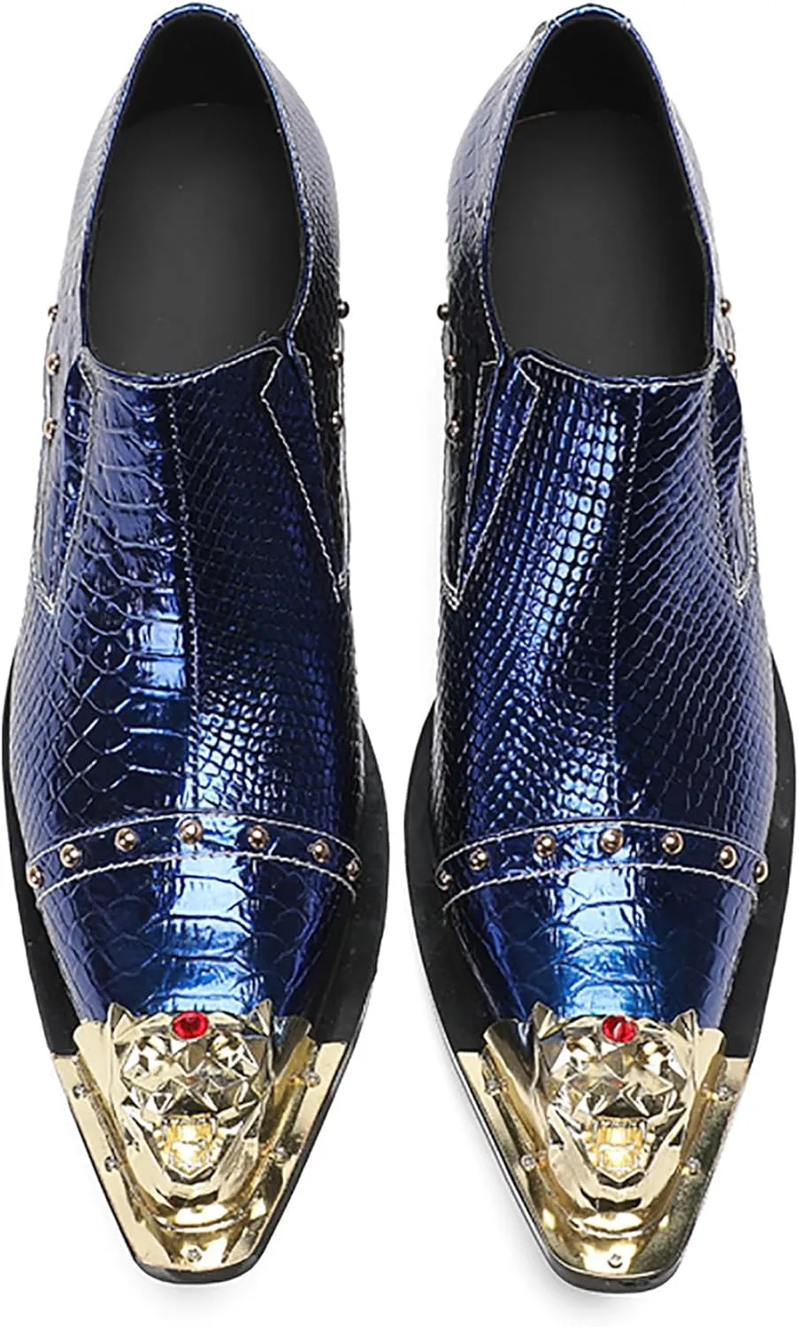 Mens Loafers Party Dress Slip On Shoes Genuine Leather Metal-Tip Toe Red Diamond Penny Mocassins Fashion Casual Prom Wedding Tuxedo Disco Western Shoes for Boys