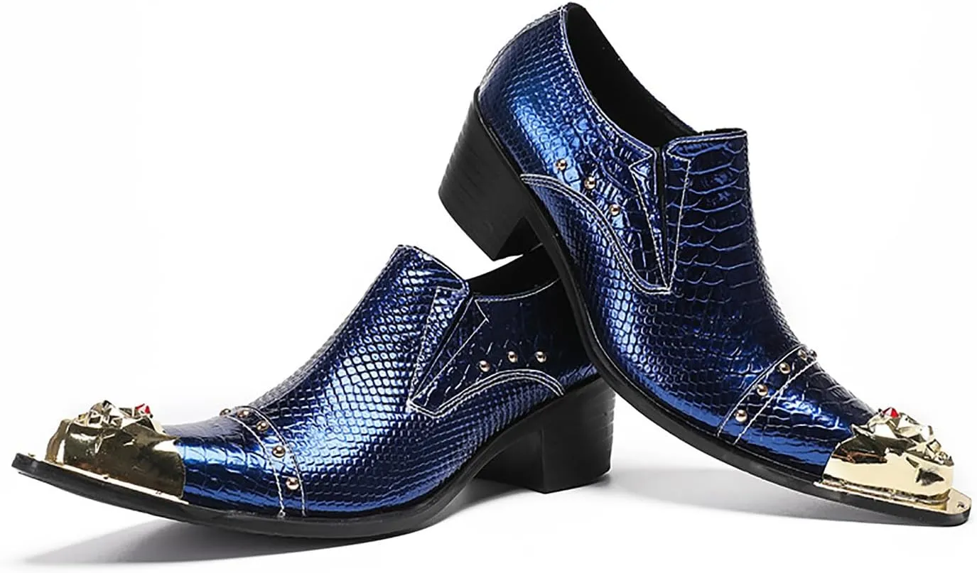 Mens Loafers Party Dress Slip On Shoes Genuine Leather Metal-Tip Toe Red Diamond Penny Mocassins Fashion Casual Prom Wedding Tuxedo Disco Western Shoes for Boys
