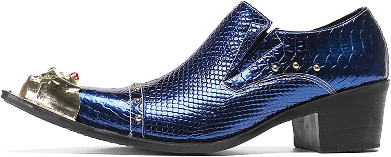 Mens Loafers Party Dress Slip On Shoes Genuine Leather Metal-Tip Toe Red Diamond Penny Mocassins Fashion Casual Prom Wedding Tuxedo Disco Western Shoes for Boys