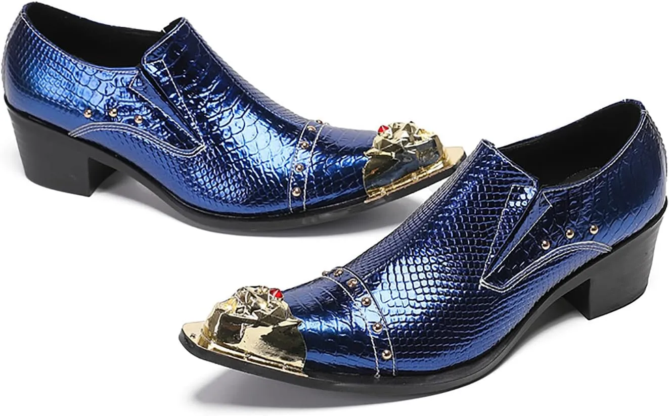 Mens Loafers Party Dress Slip On Shoes Genuine Leather Metal-Tip Toe Red Diamond Penny Mocassins Fashion Casual Prom Wedding Tuxedo Disco Western Shoes for Boys