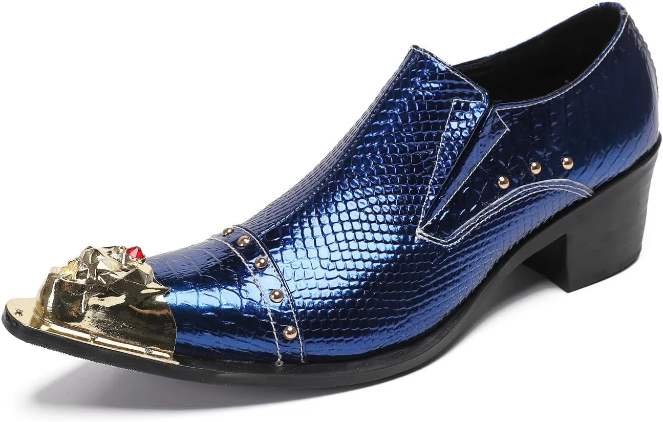 Mens Loafers Party Dress Slip On Shoes Genuine Leather Metal-Tip Toe Red Diamond Penny Mocassins Fashion Casual Prom Wedding Tuxedo Disco Western Shoes for Boys