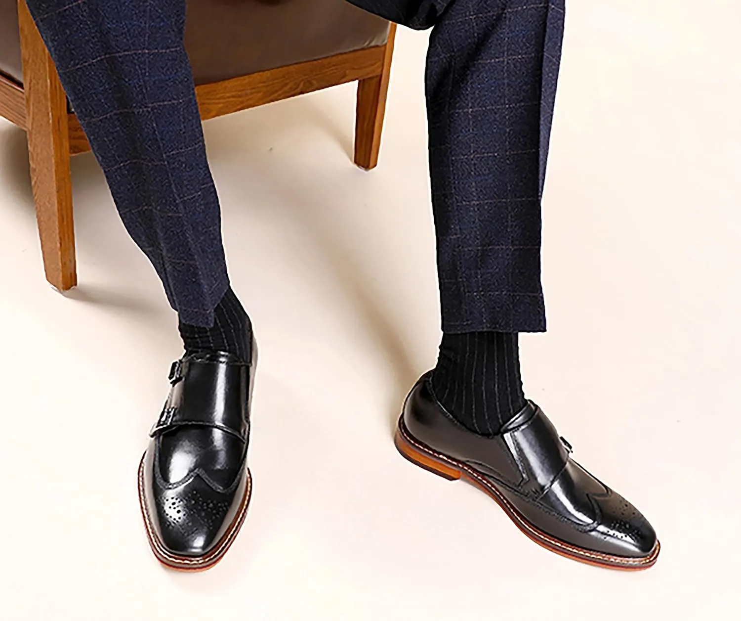 Mens Loafers Silp On Formal Dress Genuine Leather Double Buckle Monk Strap Loafers Fashion Comfort Business Shoes for Men