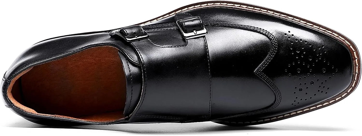 Mens Loafers Silp On Formal Dress Genuine Leather Double Buckle Monk Strap Loafers Fashion Comfort Business Shoes for Men
