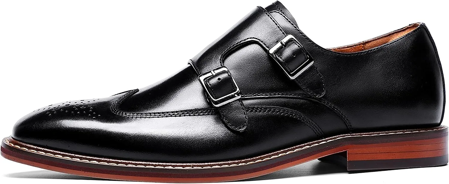 Mens Loafers Silp On Formal Dress Genuine Leather Double Buckle Monk Strap Loafers Fashion Comfort Business Shoes for Men