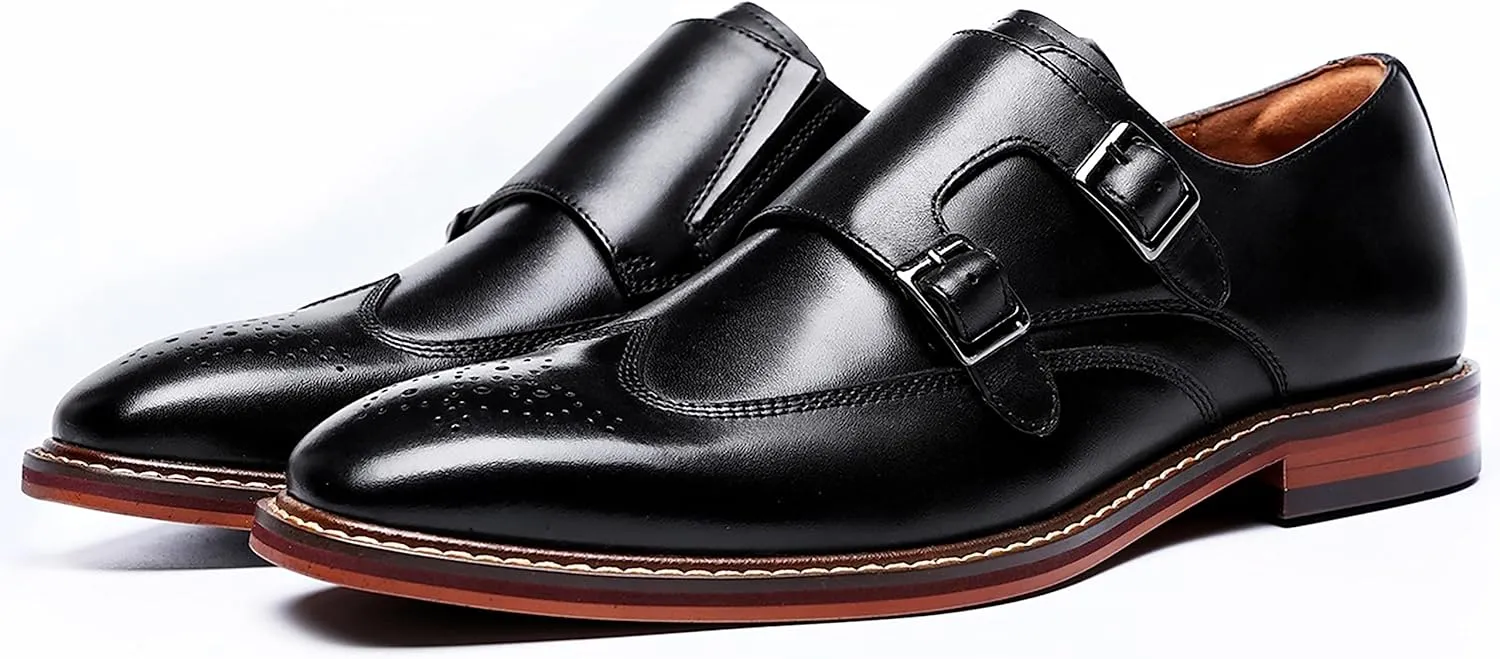 Mens Loafers Silp On Formal Dress Genuine Leather Double Buckle Monk Strap Loafers Fashion Comfort Business Shoes for Men
