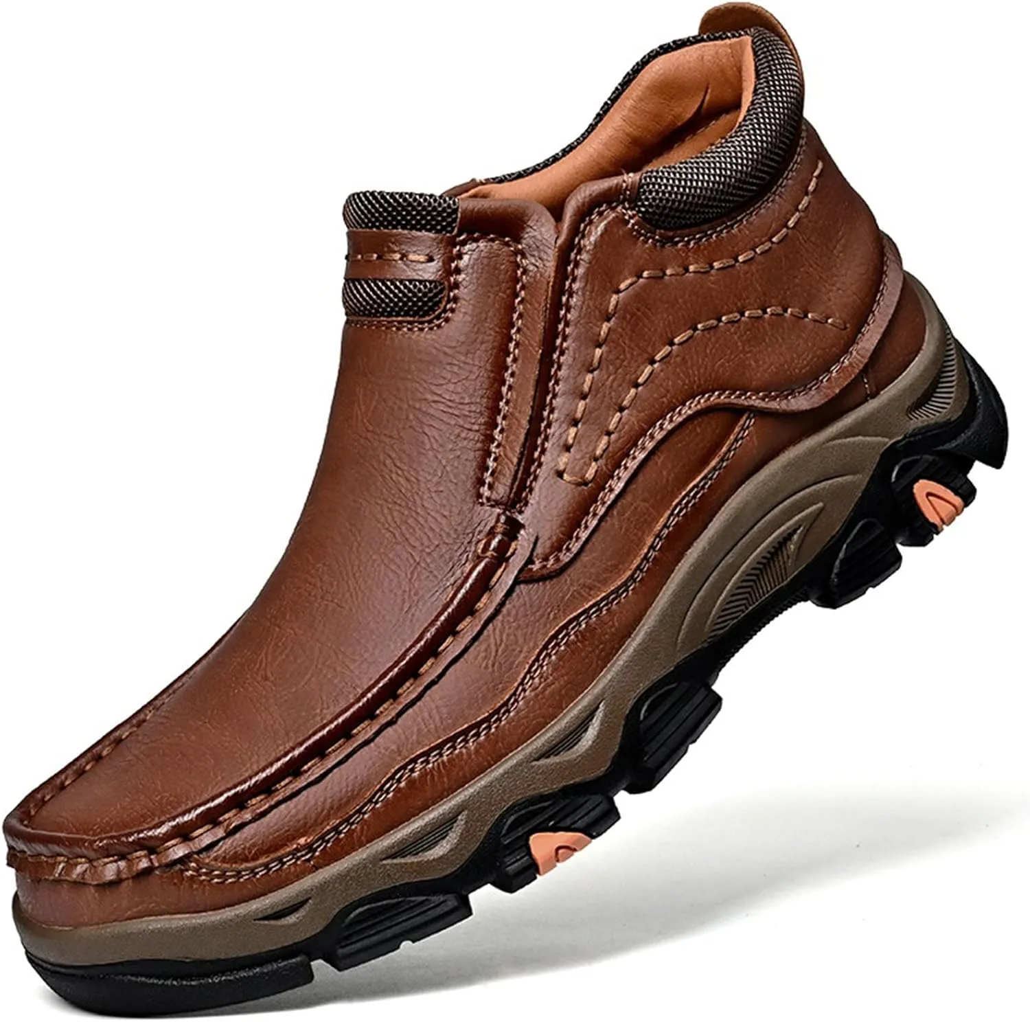 Men's Outdoor Retro Slip On Thick Sole Hiking Shoes Classic Non Slip Leather Adventure Driving Walking Shoes Comfortable Hand Sewn Lefu Shoes