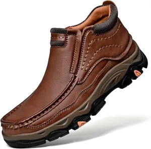 Men's Outdoor Retro Slip On Thick Sole Hiking Shoes Classic Non Slip Leather Adventure Driving Walking Shoes Comfortable Hand Sewn Lefu Shoes