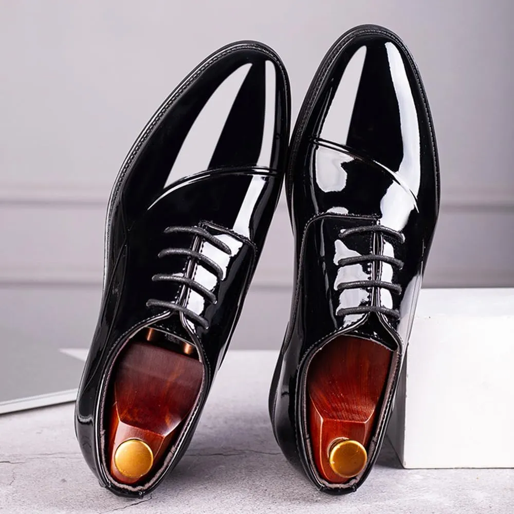 Men's Patent Leather Tuxedo Dress Shoes Classic Lace-up Formal Business Oxford Wedding Shoes