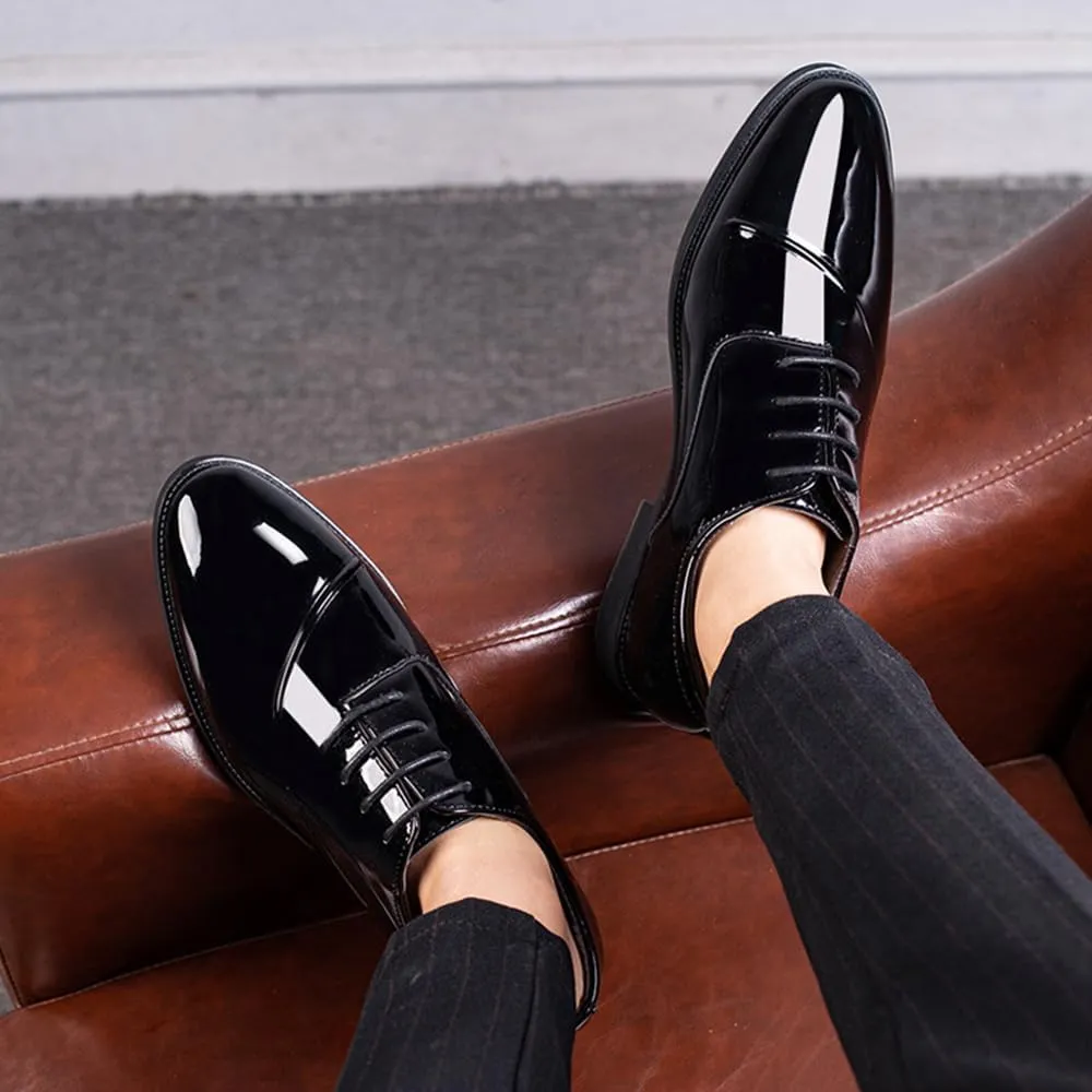 Men's Patent Leather Tuxedo Dress Shoes Classic Lace-up Formal Business Oxford Wedding Shoes