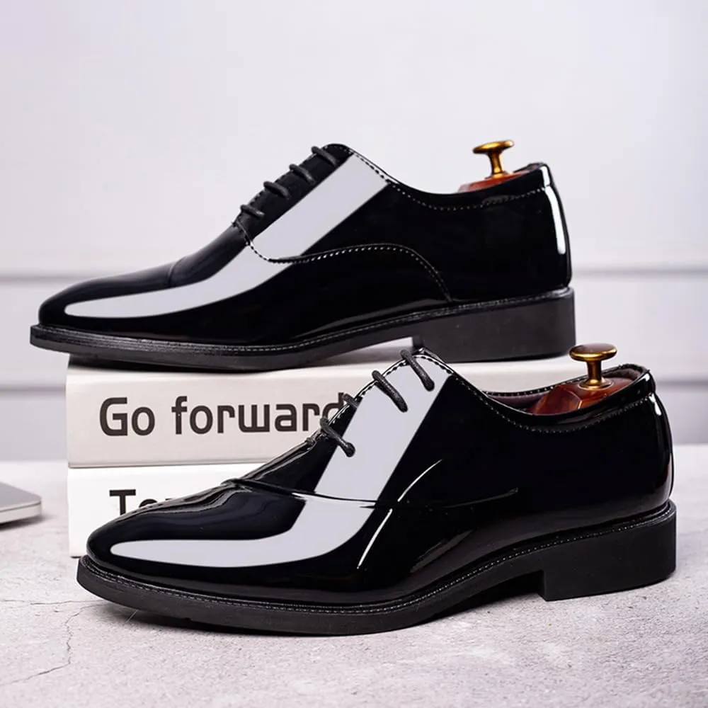 Men's Patent Leather Tuxedo Dress Shoes Classic Lace-up Formal Business Oxford Wedding Shoes