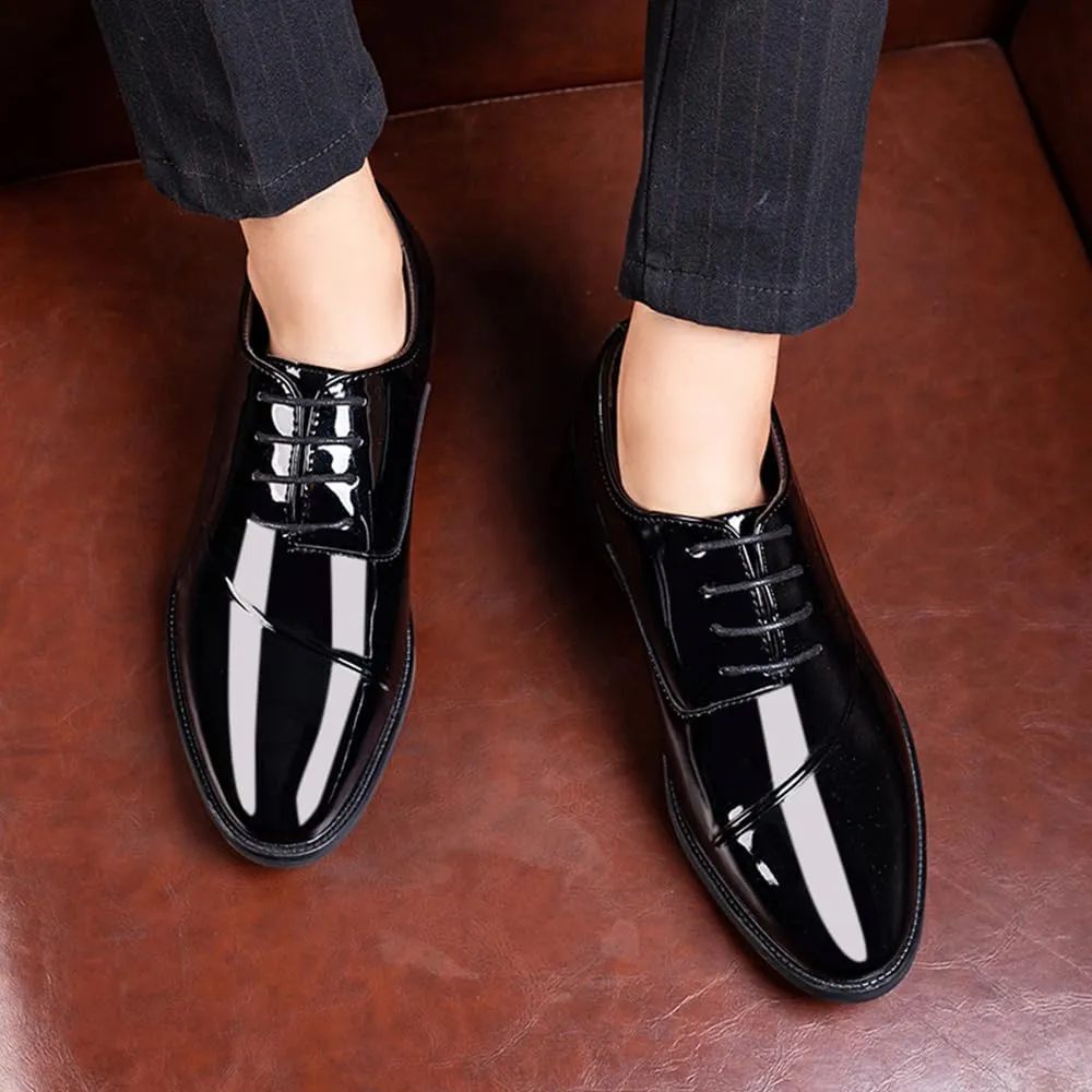 Men's Patent Leather Tuxedo Dress Shoes Classic Lace-up Formal Business Oxford Wedding Shoes