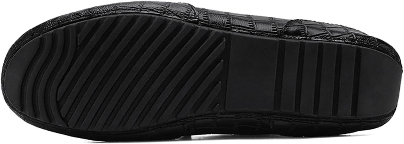 Men's Penny Loafers Crocodile Pattern Leather Loafers Soft Lightweight Black Slip-On Driving Moccasins Boat Shoes