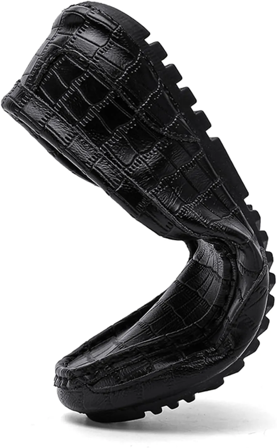 Men's Penny Loafers Crocodile Pattern Leather Loafers Soft Lightweight Black Slip-On Driving Moccasins Boat Shoes