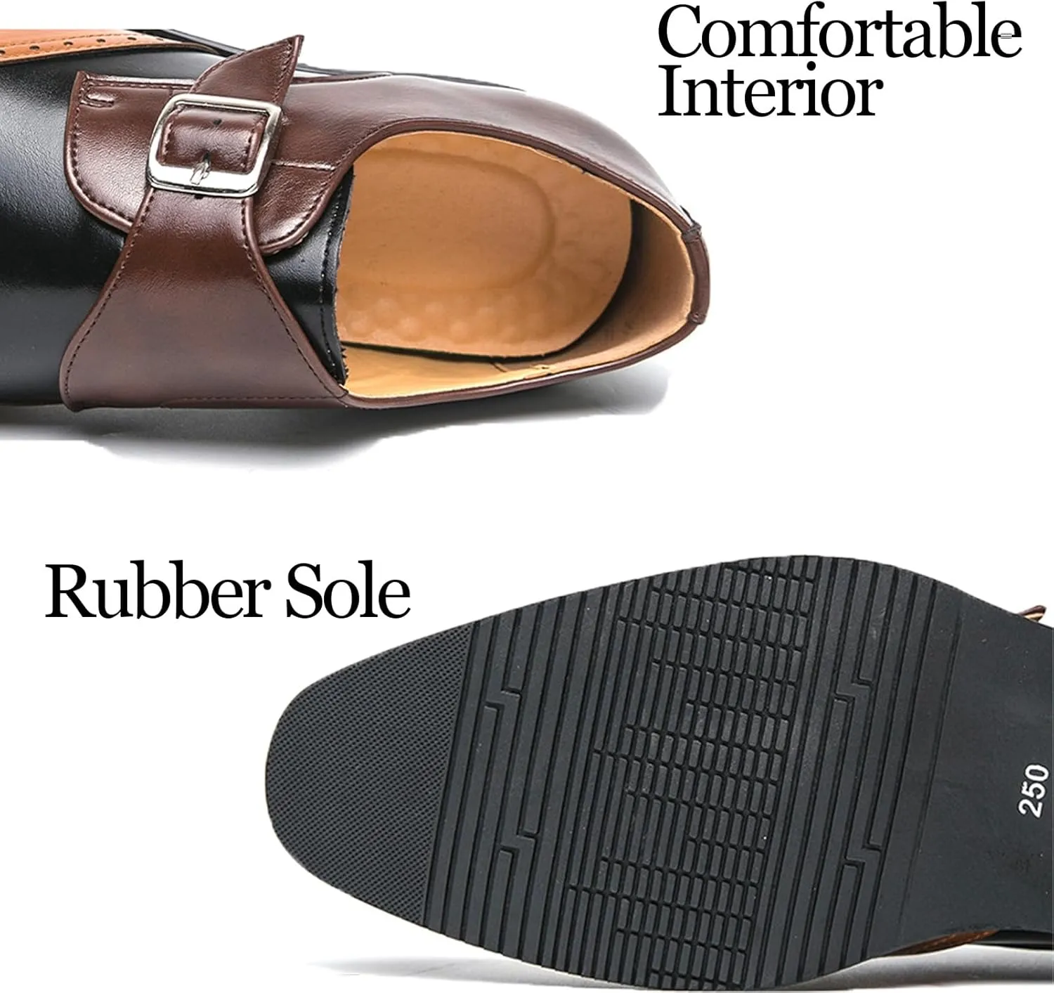 Men's Pointed Toe Patent Leather Two Tone Brogue Loafers with Monk Buckle Low Heel Non-Slip Comfortable Slip-On Dress Oxford Shoes Fashion Formal Business Derby Shoes