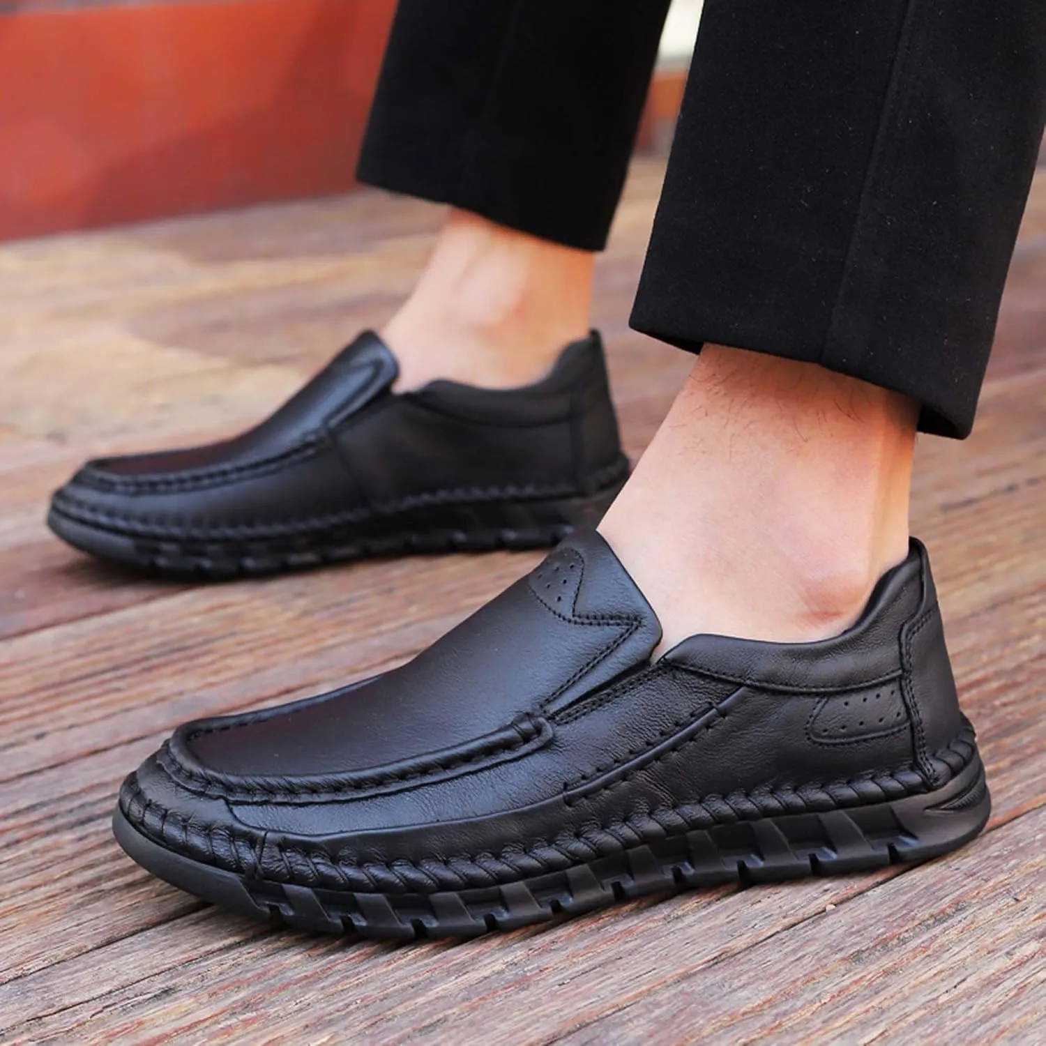 Men's Premium First Layer Cowhide Leather Walking Shoes,Flat Casual Shoes,Casual Loafers Men's,Leather Casual Sneakers,Driving Shoes,Hand Sewn,Two Closure Type Options