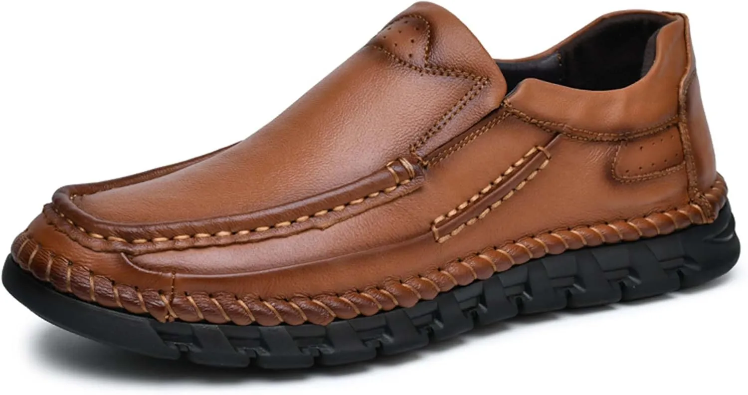 Men's Premium First Layer Cowhide Leather Walking Shoes,Flat Casual Shoes,Casual Loafers Men's,Leather Casual Sneakers,Driving Shoes,Hand Sewn,Two Closure Type Options
