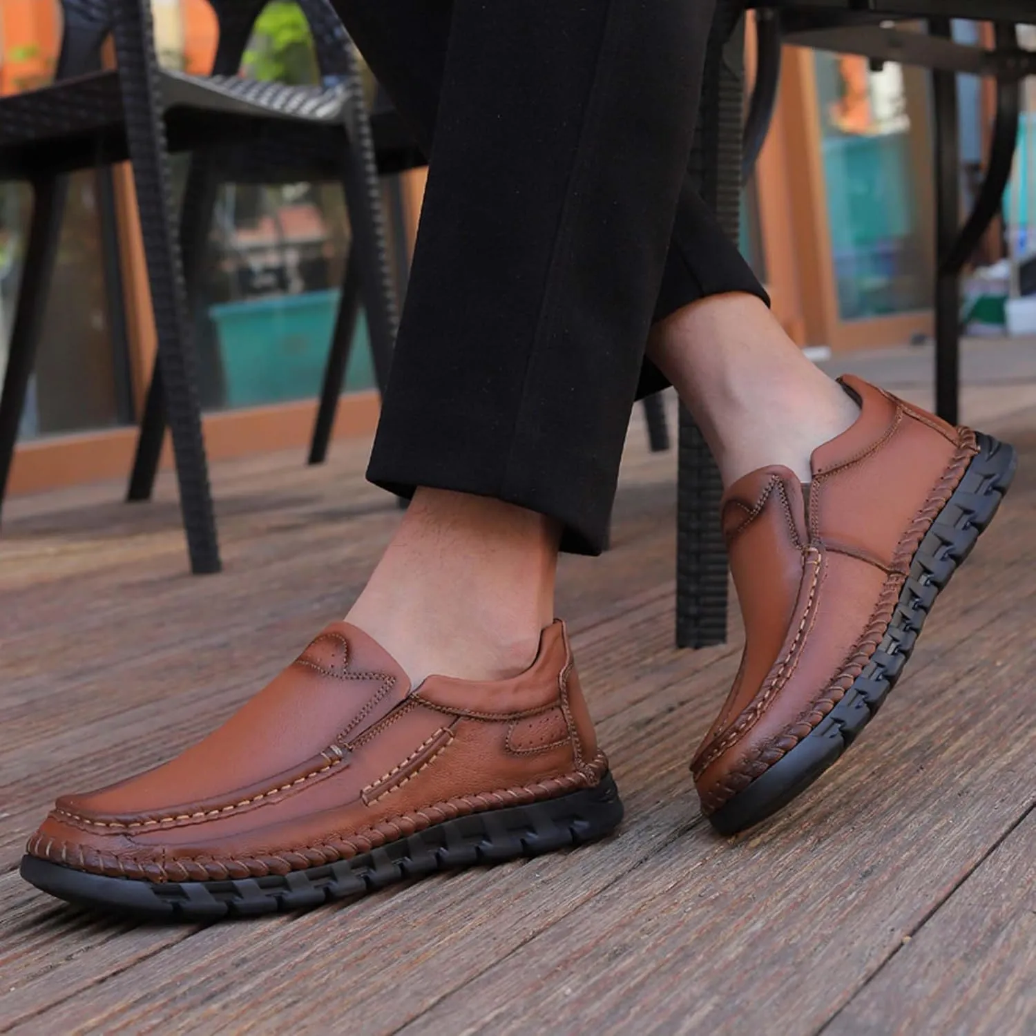 Men's Premium First Layer Cowhide Leather Walking Shoes,Flat Casual Shoes,Casual Loafers Men's,Leather Casual Sneakers,Driving Shoes,Hand Sewn,Two Closure Type Options