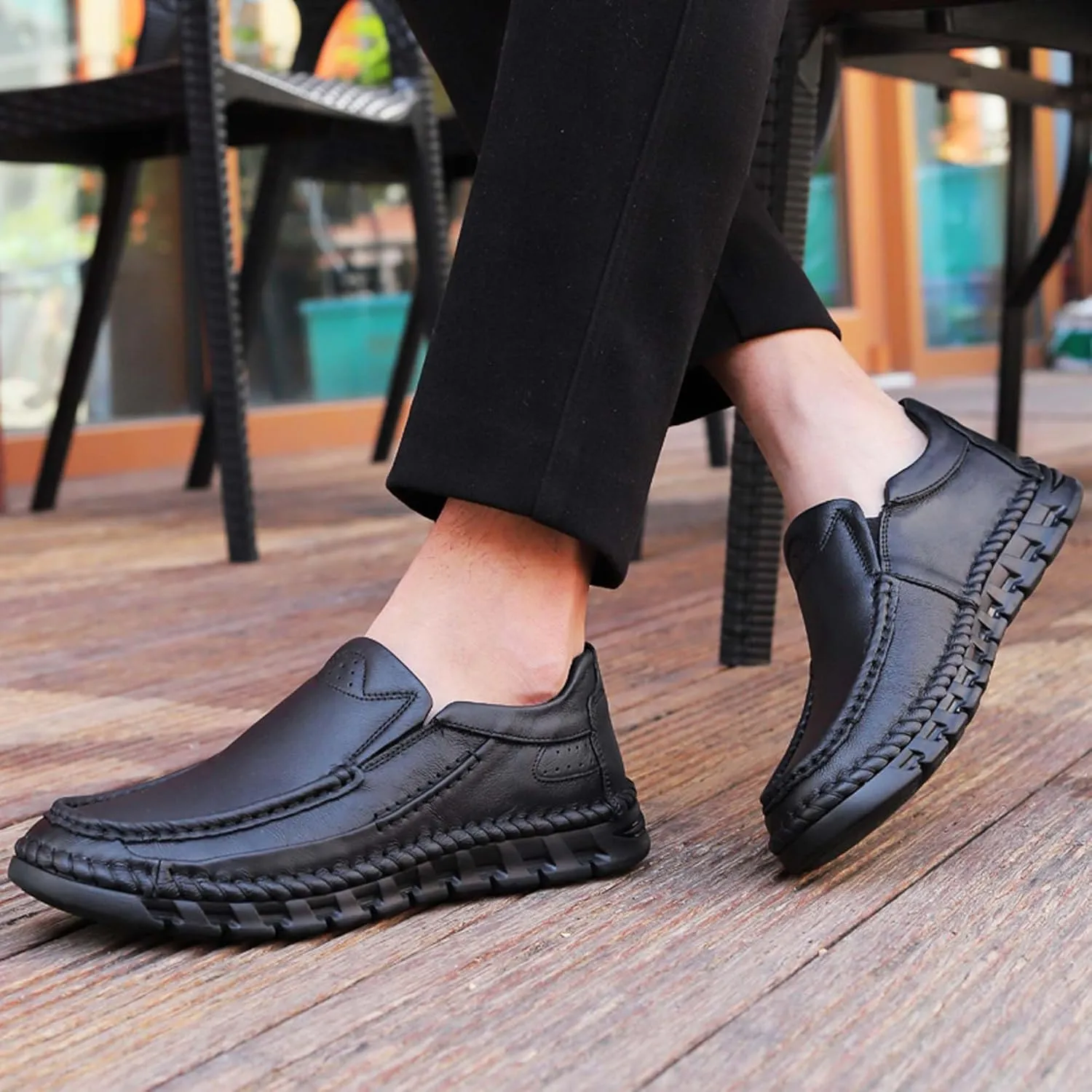 Men's Premium First Layer Cowhide Leather Walking Shoes,Flat Casual Shoes,Casual Loafers Men's,Leather Casual Sneakers,Driving Shoes,Hand Sewn,Two Closure Type Options