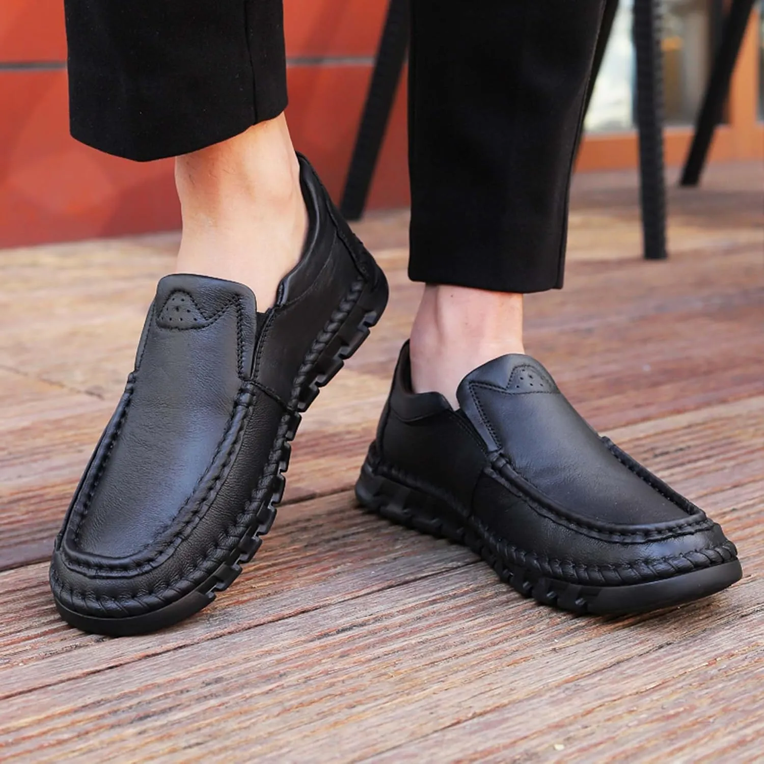 Men's Premium First Layer Cowhide Leather Walking Shoes,Flat Casual Shoes,Casual Loafers Men's,Leather Casual Sneakers,Driving Shoes,Hand Sewn,Two Closure Type Options