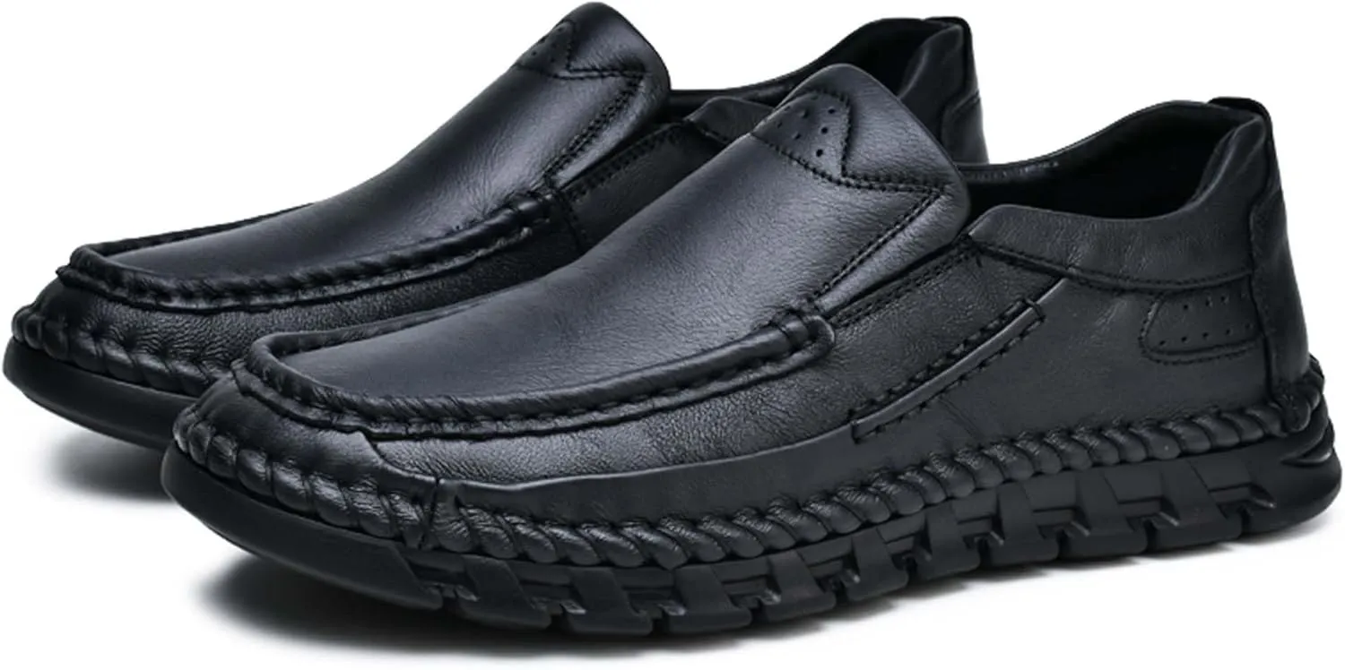 Men's Premium First Layer Cowhide Leather Walking Shoes,Flat Casual Shoes,Casual Loafers Men's,Leather Casual Sneakers,Driving Shoes,Hand Sewn,Two Closure Type Options