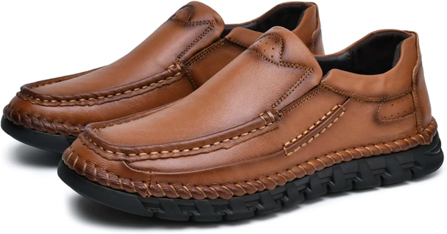 Men's Premium First Layer Cowhide Leather Walking Shoes,Flat Casual Shoes,Casual Loafers Men's,Leather Casual Sneakers,Driving Shoes,Hand Sewn,Two Closure Type Options