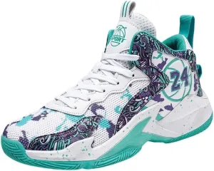Men's Purple & White Basketball Sneakers – Camouflage High-Top Lace-Up Design | All-Season Comfort, Sports & Casual Wear
