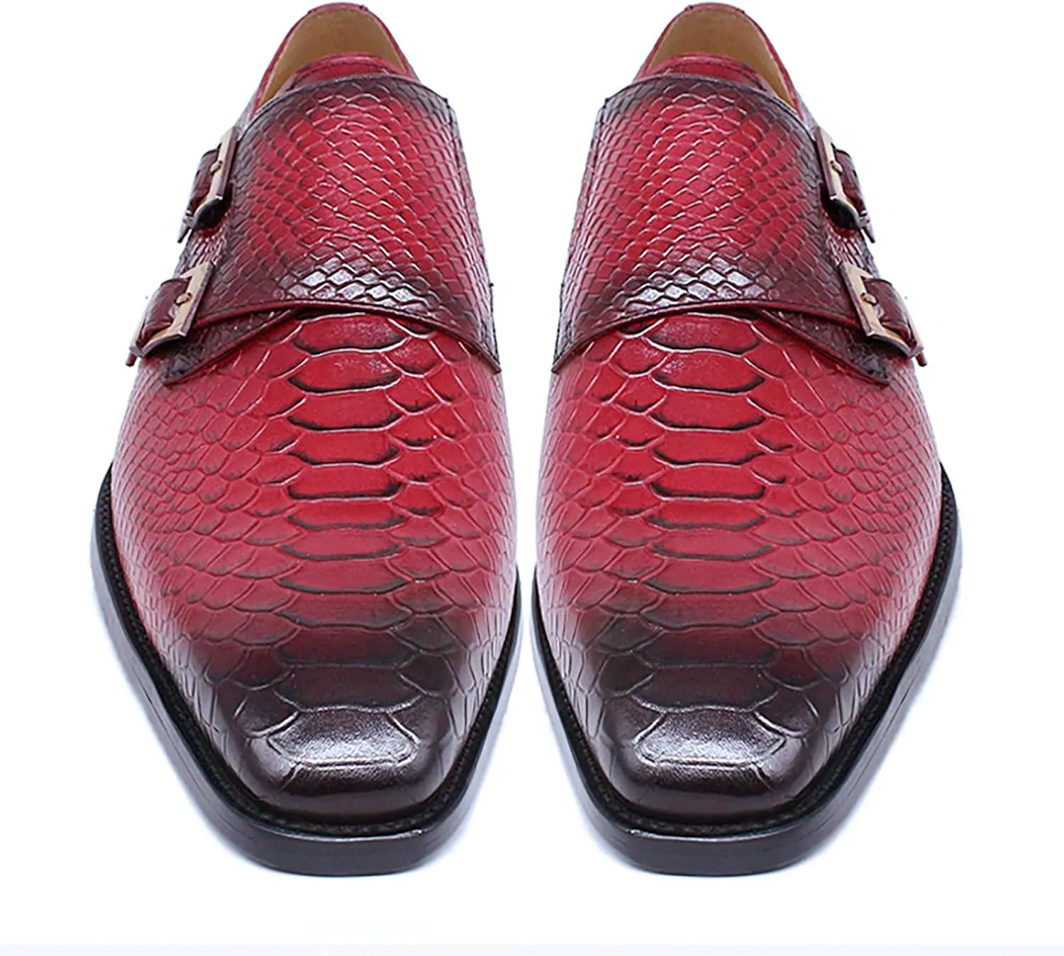 Mens Real Leather Dress Loafers Brogues Slip On Moccasins Double Buckle Monk Shoe Office Wedding Formal Shoes,Blue-40