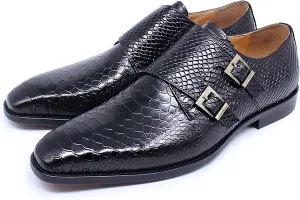 Mens Real Leather Dress Loafers Brogues Slip On Moccasins Double Buckle Monk Shoe Office Wedding Formal Shoes,Blue-40