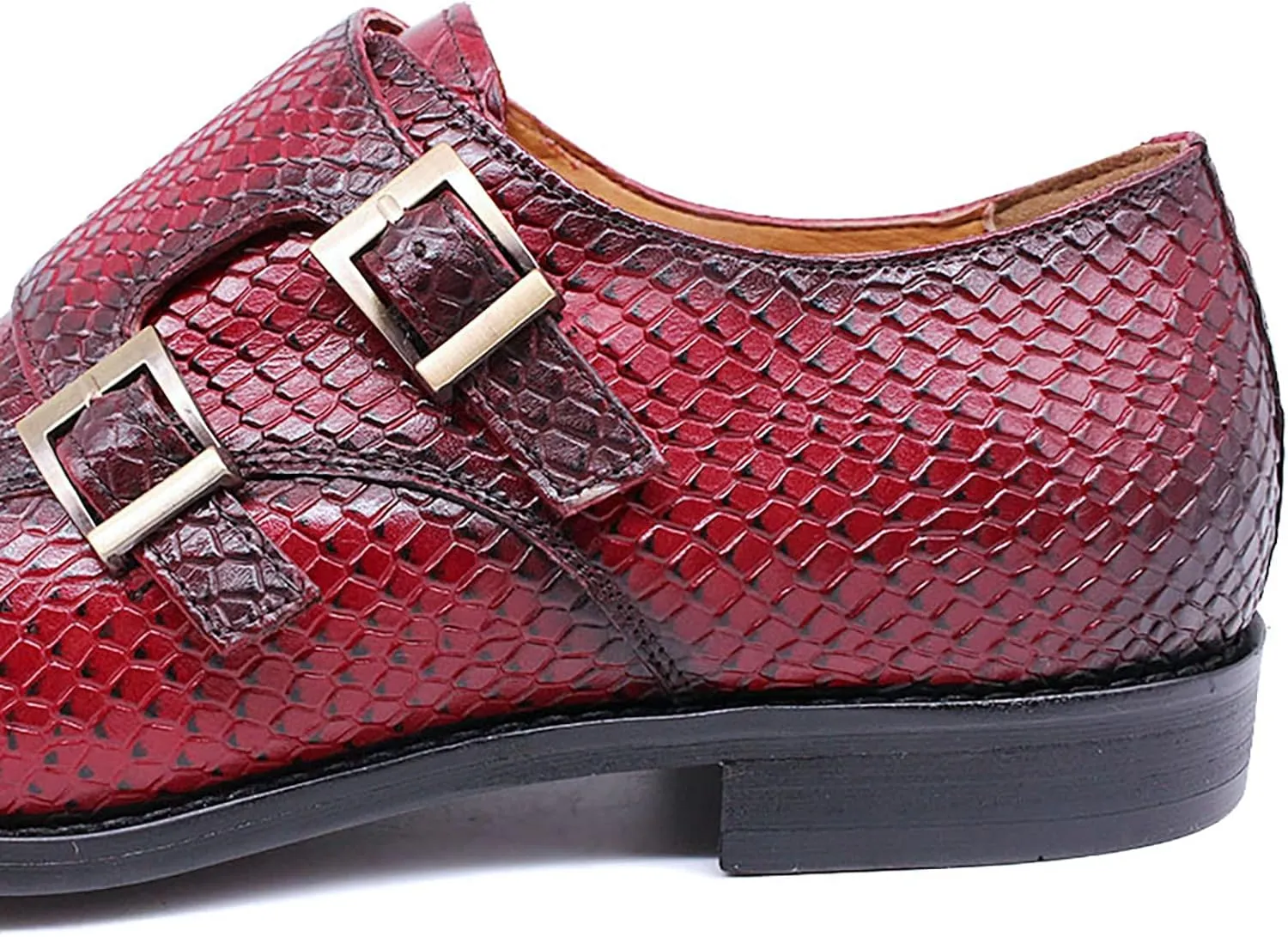 Mens Real Leather Dress Loafers Brogues Slip On Moccasins Double Buckle Monk Shoe Office Wedding Formal Shoes,Blue-40